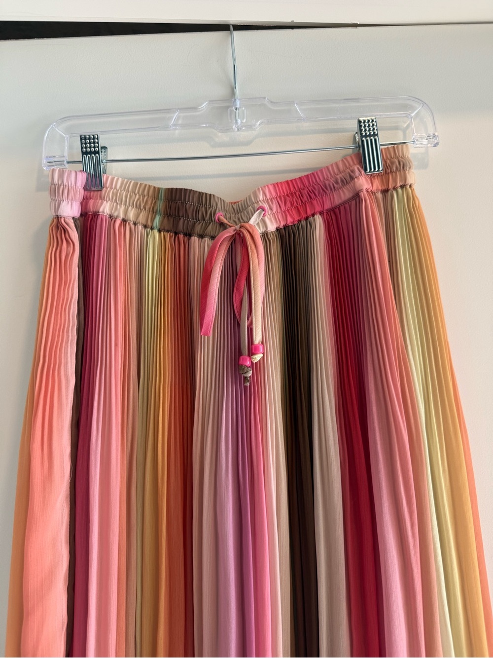 Scotch & Soda Striped Pleated Midi Skirt in Pink, Coral, Beige, Tan - Picture 3 of 5